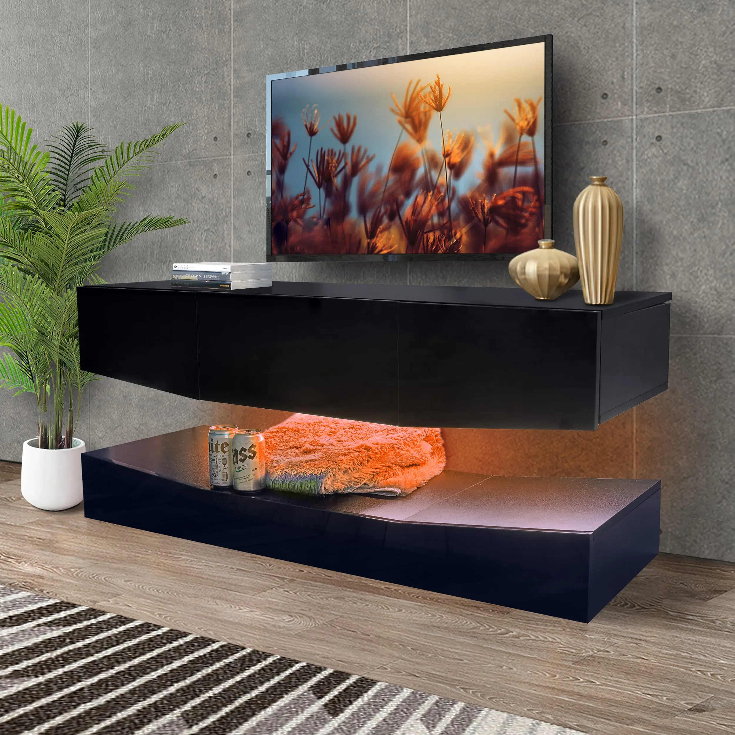 Living room furniture set Modern floating  tv wall unit cabinet display shelf