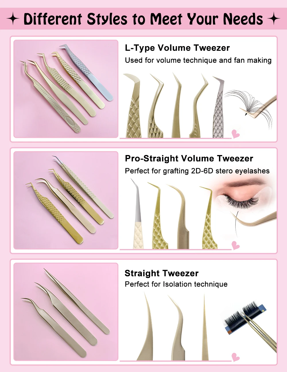 Eyelash Applicator Tweezers Beauty Tool Stainless Steel Laah Tweezers Plier 45 90 Degree fiber tip tweezers