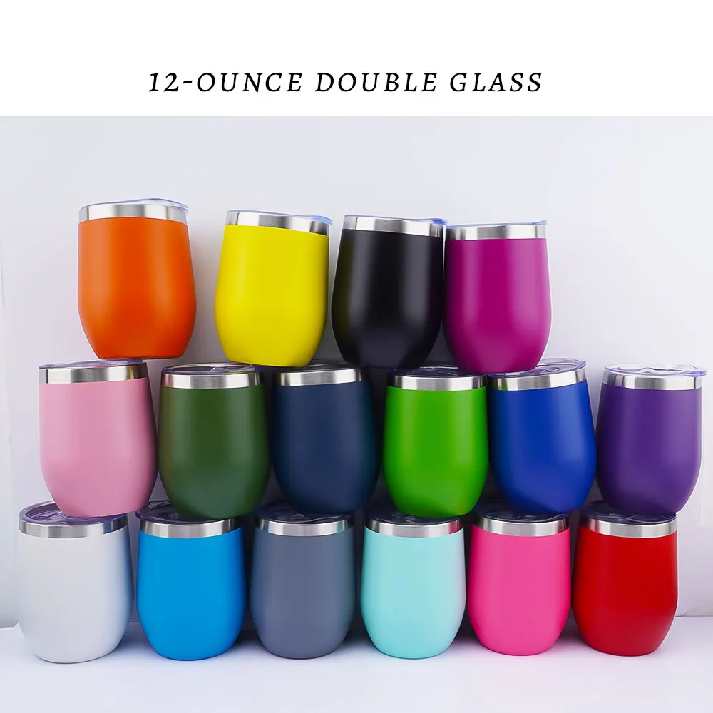 Customized egg shaped double wall glasses stainless steel insulated tumbler cups coffee powder coating 12oz wine tumbler