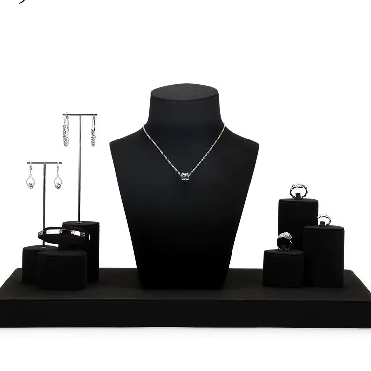 Jinsky black Microfiber Fashion jewelry display stand triangle shape ring stand earring holder Window Jewelry Display