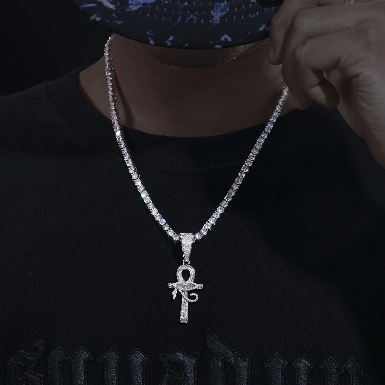 GRA Certified Vvs Moissanite Men Women Jewelry 925 Sterling Silver Diamond Iced Out Evil Eye Ankh Cross Pendant