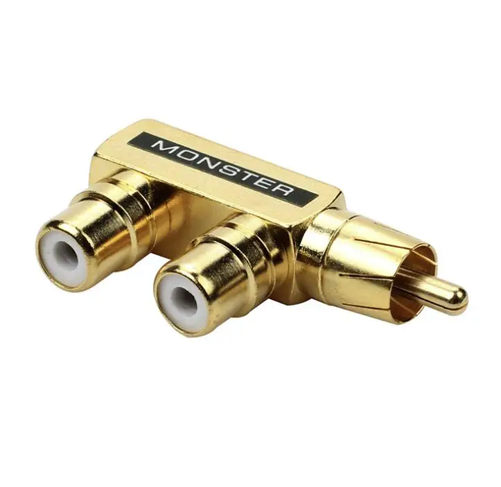 Позолоченный AV аудио разветвитель штекер RCA адаптер 1 штекер на 2 гнездовой разъем