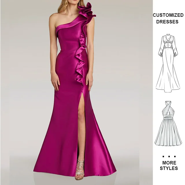 Customized One-shoulder Neckline slim fit ladies long dress Ball Gowns For Women Evening Dresses