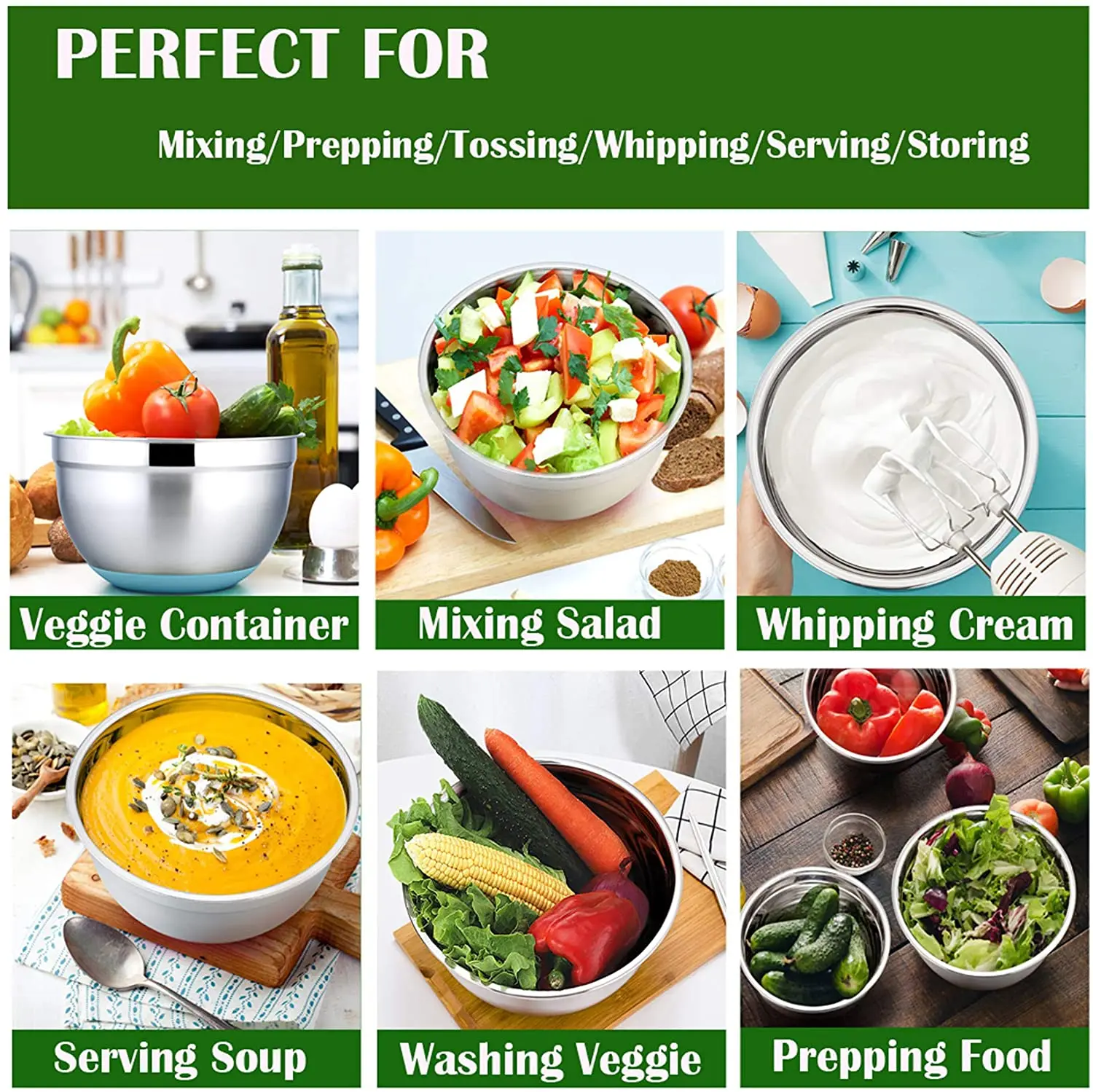 
vintage nesting 5pcs mixing bowl set stainless steel salad mix mixing bowl set with airtight lids set of 5 