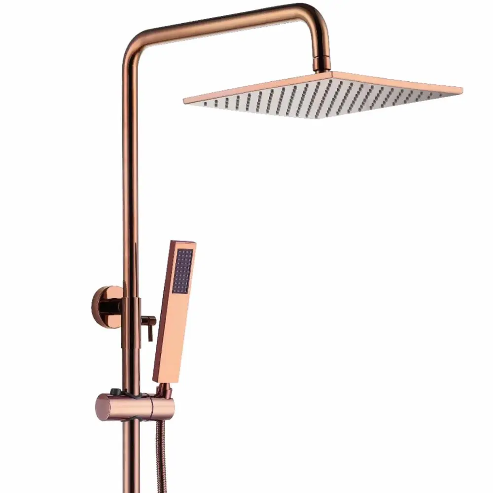 Luxury Round Rainfall Exposed Wall Mounted Bathroom Mixer Taps Thermostatic Gold Shower Set