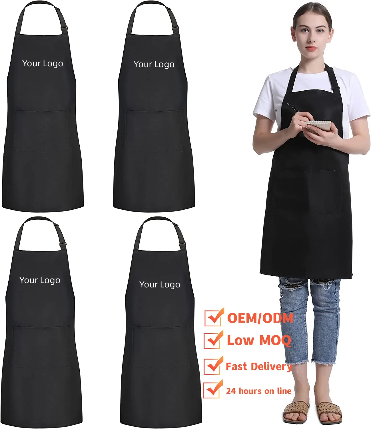 Professional Kitchen Aprons Unisex OEM Aprons Manufacturer Wholesale Cheap Chef Apron With Chest Pockets