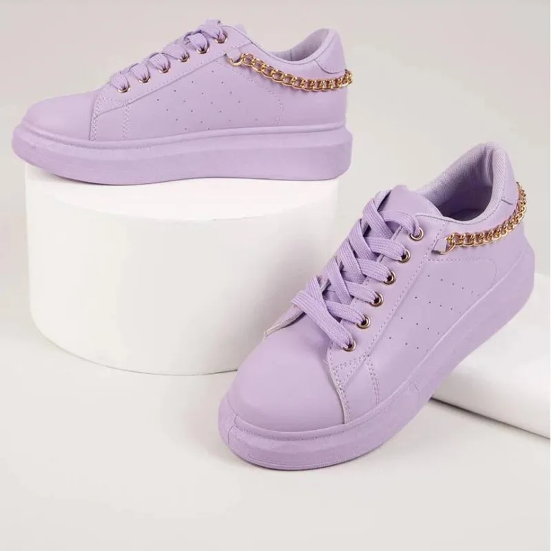 Fashion Sneakers Walking Style Shoe Plus Size Women Slip On Comfy Platform shoes Ladies Metal chain casual sports sneakers