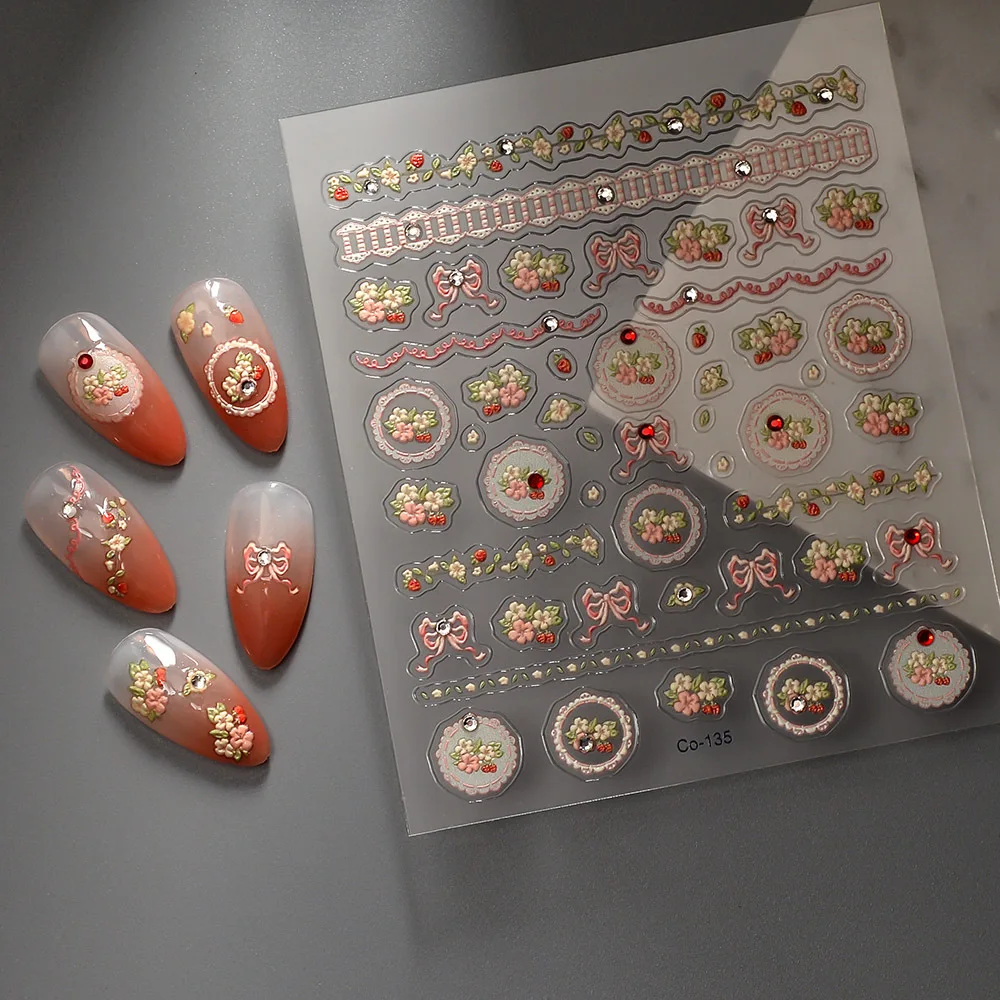 Nail Supplies Custom Photo Frame Embossed 5D/3D Nail Decal Flower Gilded Manicure DIY Accessories Press on Nail Decal