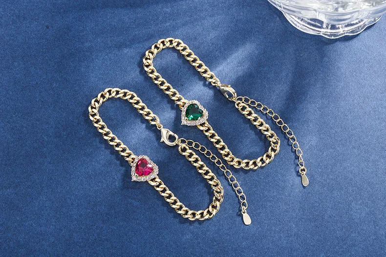 Natuna Hip Hop Jewelry Cuban Bracelet Brass Gold Plated  Heart Zircon Bracelet Luxury Bracelet For Party And Club