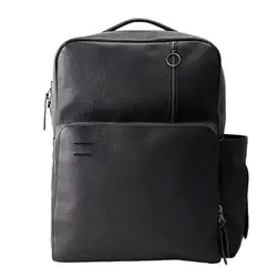 Высококачественный новый черный кожаный мужской рюкзак для подгузников с логотипом на заказ, сумка для влажных подгузников, рюкзак с пеленальной подушкой