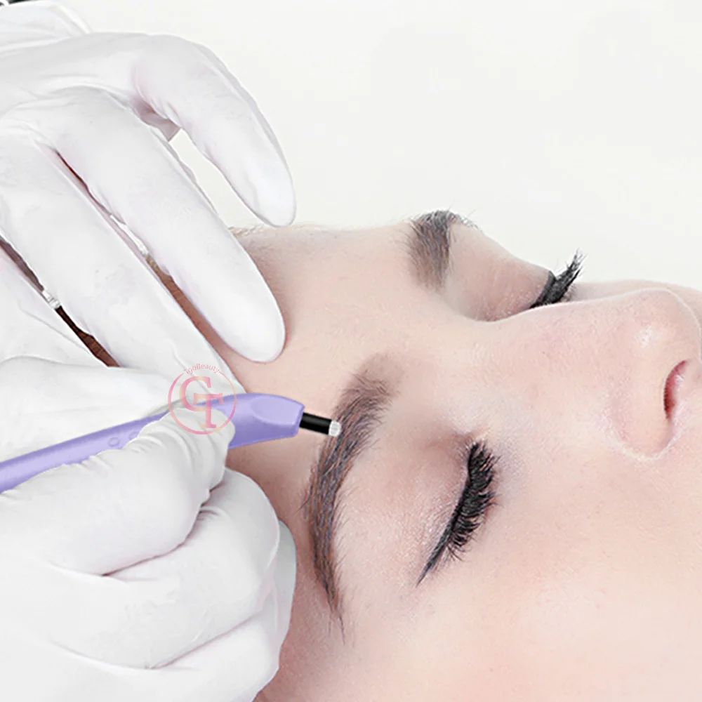 Hot Selling 0.2mm Disposable Microblading Eyebrow Tattoo Pen Purple Permanent Makeup Manual Pen with 9/12/14Pins U18 Needles