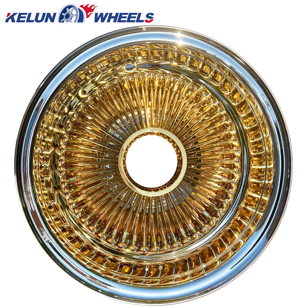 New Chrome Wire Wheel 13 14 inch classical luxury car 5x120.65/127/114.3 all gold Wheels