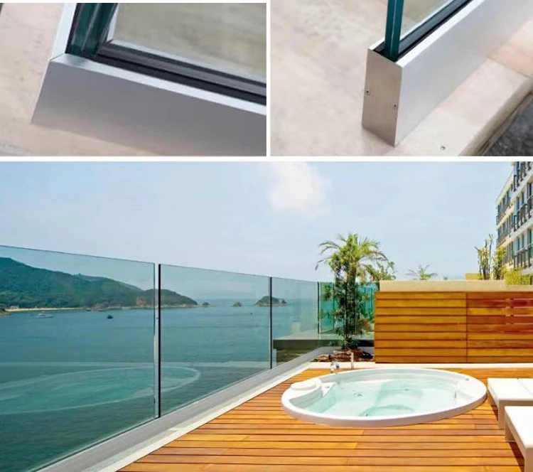 Aluminum U Channel Glass Balustrade Balcony Railing Frameless Glass Balustrade Clamps Glass Balustrade System