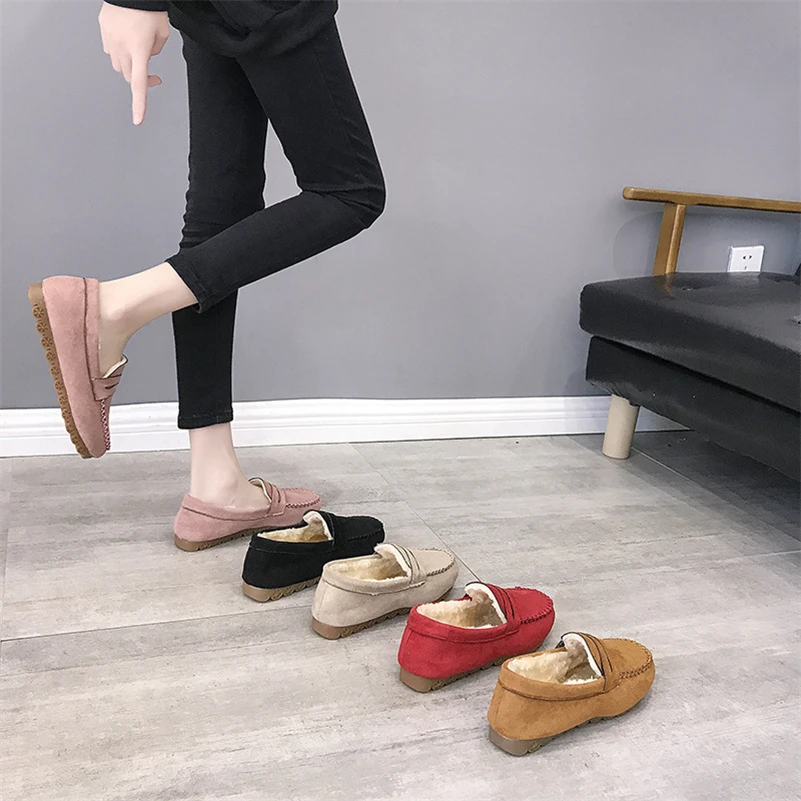 Soft Bottom Oxford Women Flat Shoes Casual Plush Warm Boat Shoe For Winter Office Hospital Work Shoes Loafers