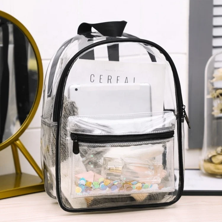China manufactory OEM  high quality  school  girls clear transparent pvc backpacks soft school bag