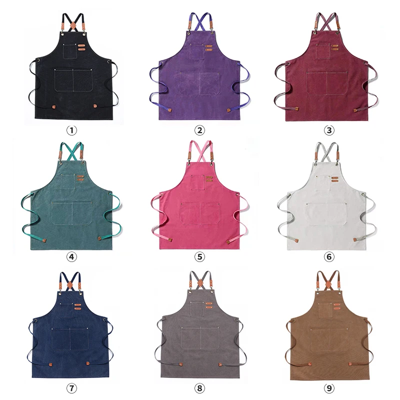Factory Custom Adult Chef Apron 100% Cotton Canvas Waterproof Custom Logo Kitchen Aprons Tool Work Florist Garden Stylish Apron