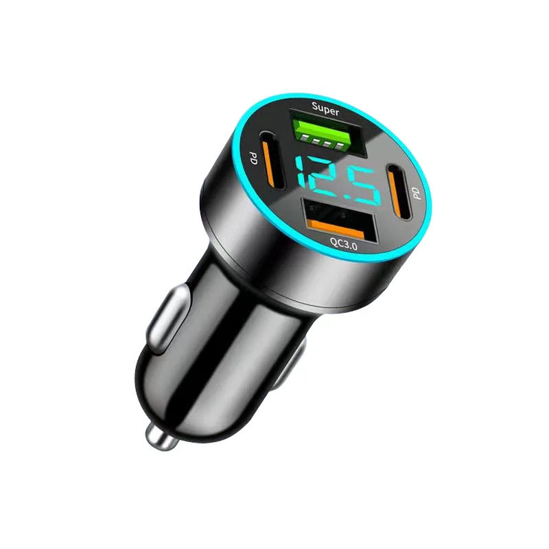 66W Car Cigarette Lighter USB A+C Charger 4 Port QC3.0 Car Charge Fast PD 20W Quick Charge Type C Car Phone Charging Adapter