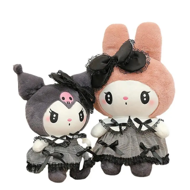 Sanrioed Black Kuromied Mymelodyed Plush Stuffed Dolls Kawaii Cartoon Sofa Cushion Pillow Dark Gothic Lace Toy Birthday Gift