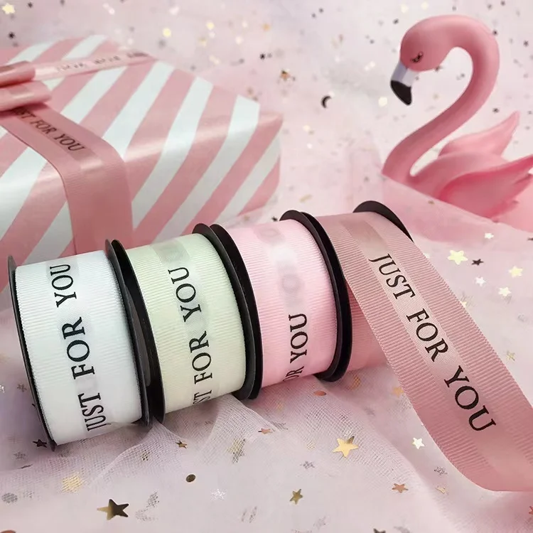 Hot Sale Factory wired wreath Luxury Branded ribbons with logo Embossed logo printed gift ribbons printed silk ribbon custom