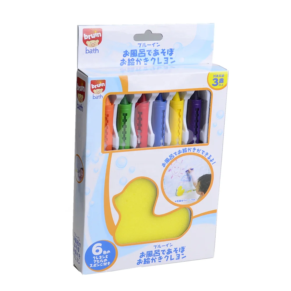 6 colors washable colorful bath crayons set with sponge draw in the tube for children