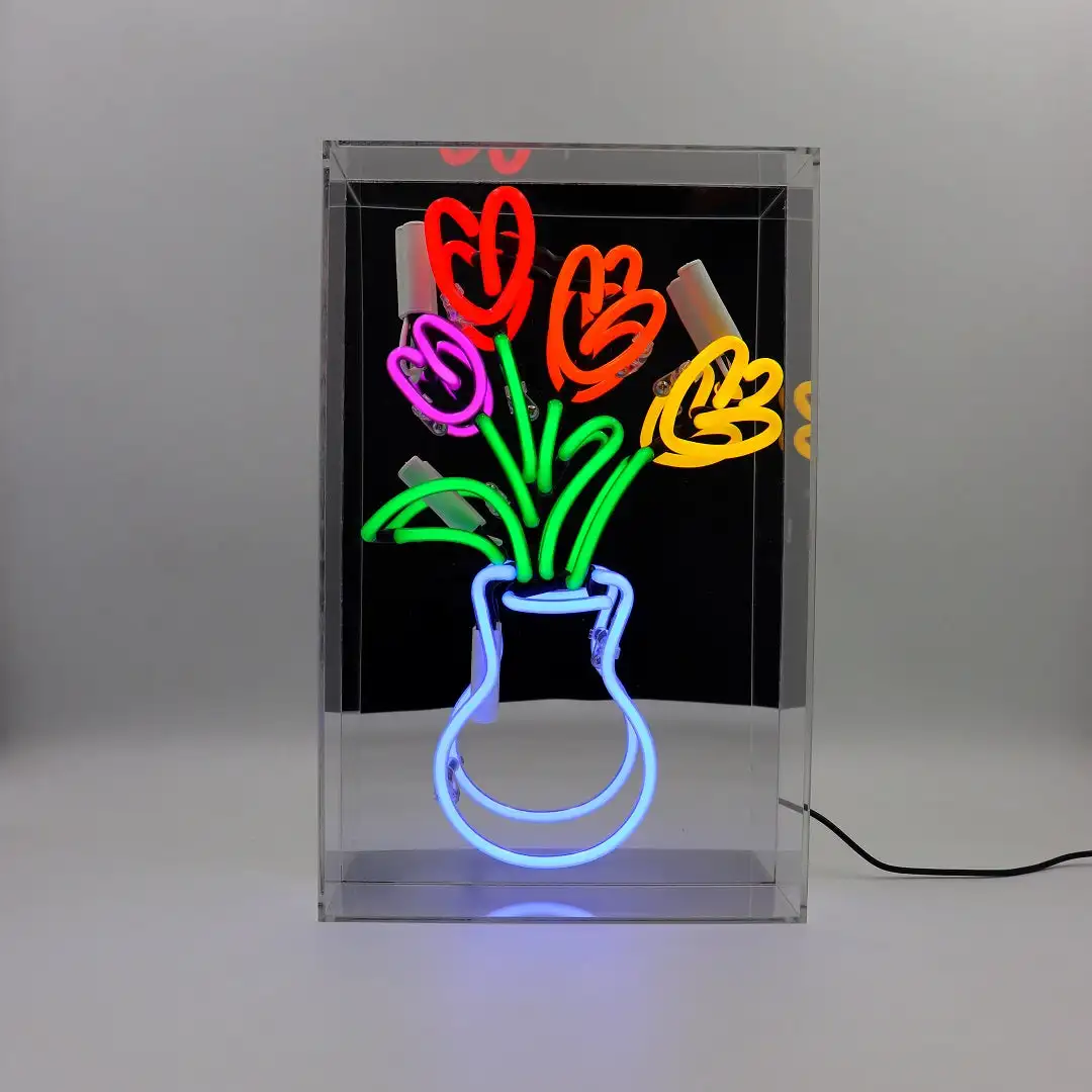 Art Wall Decoration Flower Neon Sign With Acrylic Backboard USB Hanging Decorative Neon Lamp LED Neon Light For Indoor Decor