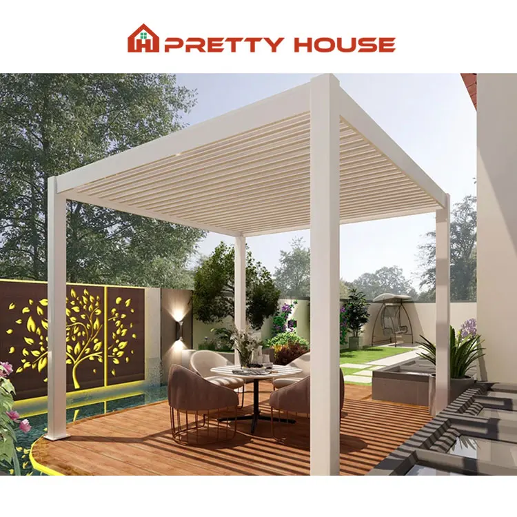 Prettyhouse Custom LED Lights Louvre Bioclimatic Aluminium Pergola Manufacturer Factory