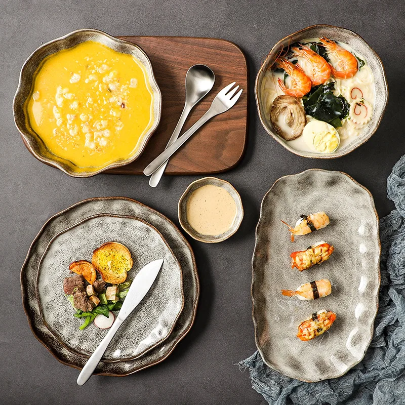 China Factory OEM ODM Large Round Plate Shallow Luxury Color Glaze 10.2 /8.6 Inch Stoneware Side Dinner Ceramic Dishes & Plate
