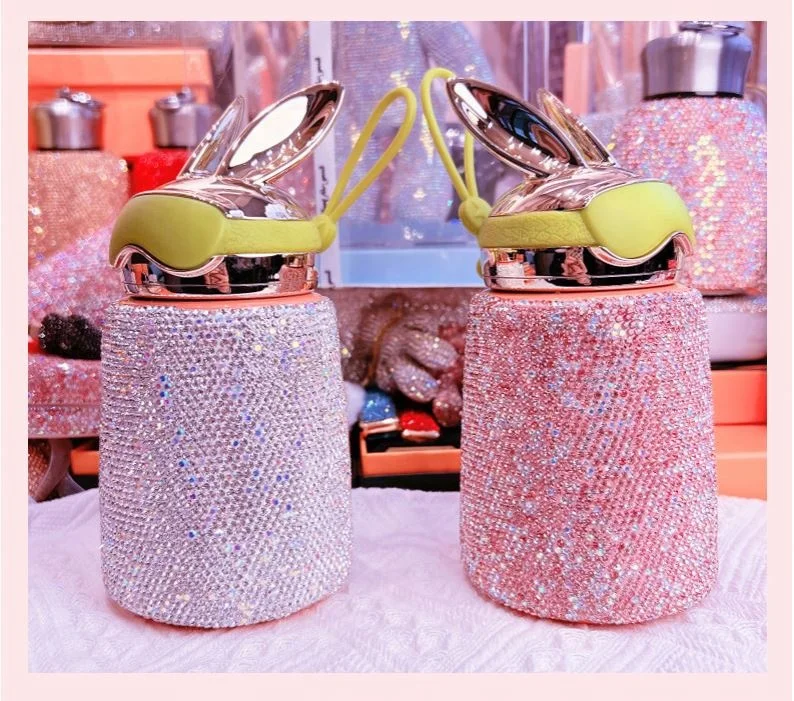 Diamond-encrusted creative vacuum cup female high-value ins Harajuku style cute water cup large-capacity ladies net red pot bell