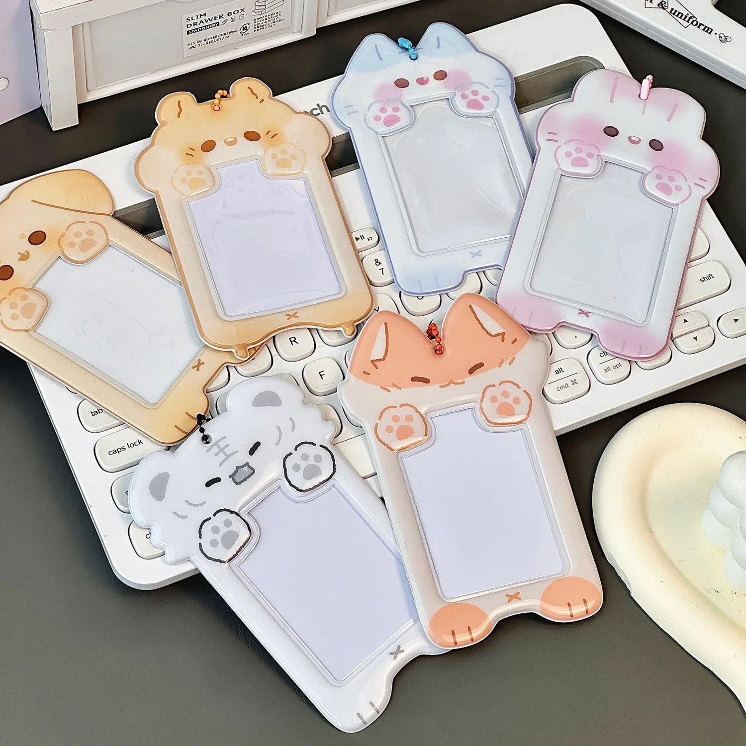 Cartoon Animals PVC Card Holder Keychains Fox Tiger Cat Rabbit Ins Style Photos Display ID Bus Cards Protective Sleeve Case Gift