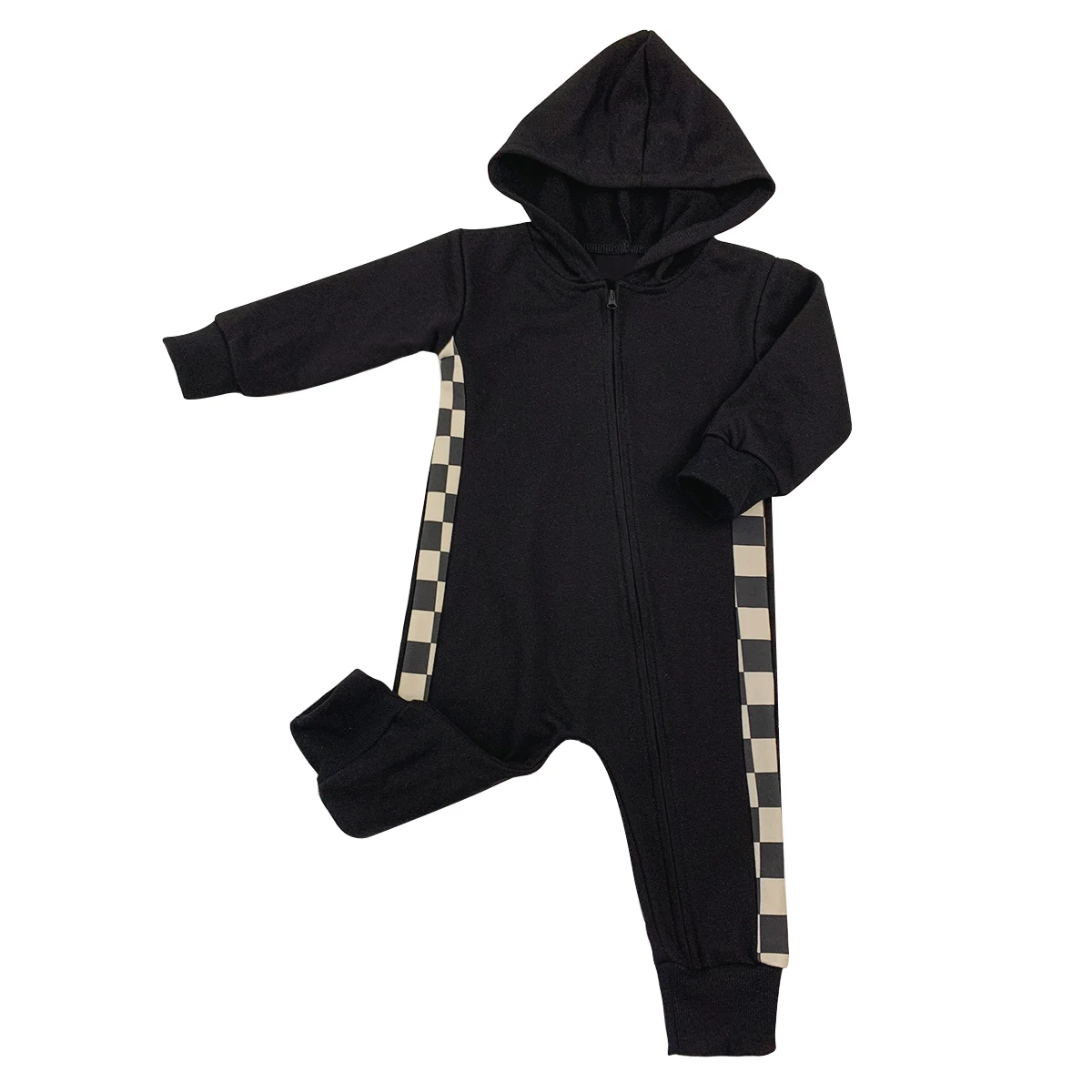 Best selling French terry custom color plaid pattern long Sleeve zipper baby rompers for autumn