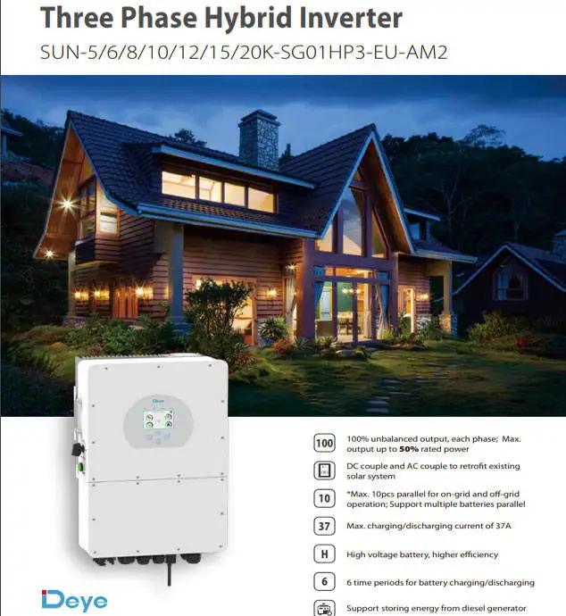 Deye SUN-20K-SG01HP3-EU-AM2 HV 20KW 25KW 22KW 30kw Three 3 phase hybrid Solar inverter