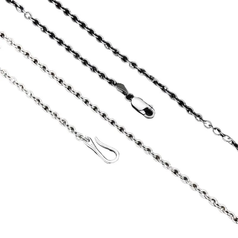 Black Thai Silver Cable Chain Multi Sizes S925 Sterling Silver Link O Chain With Hook Square Or Lobster Clasp For Man And Women