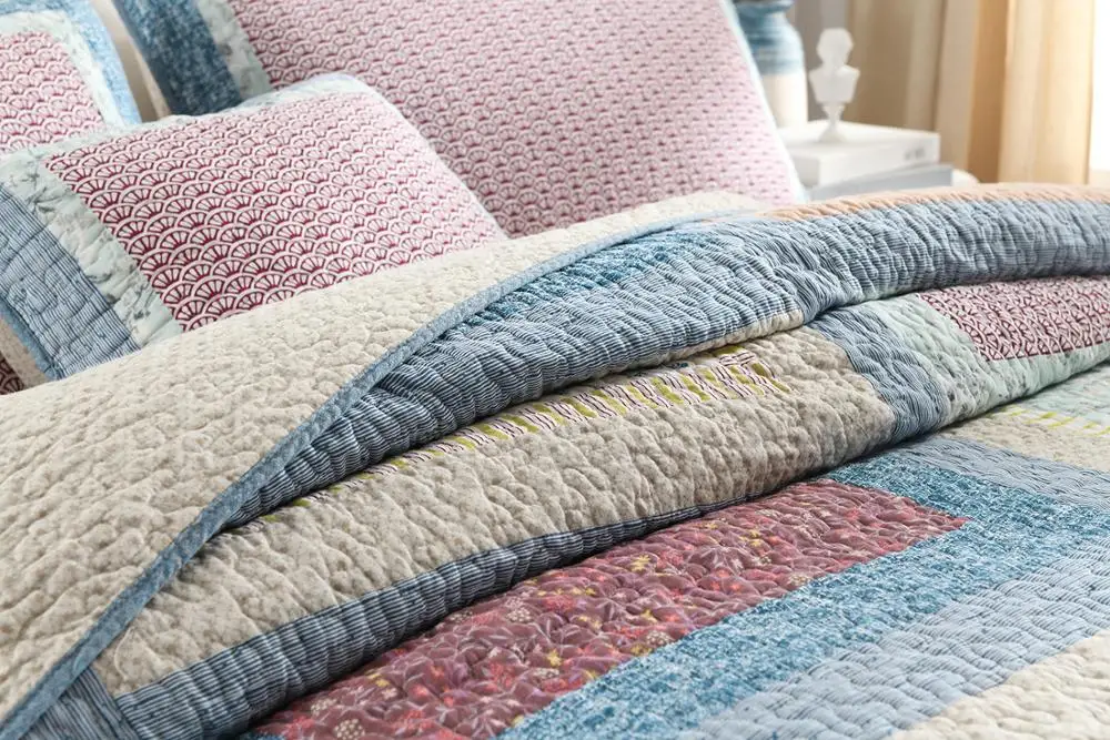 100% handwork bedspread patchwork craft quilted bedspread set pure cotton