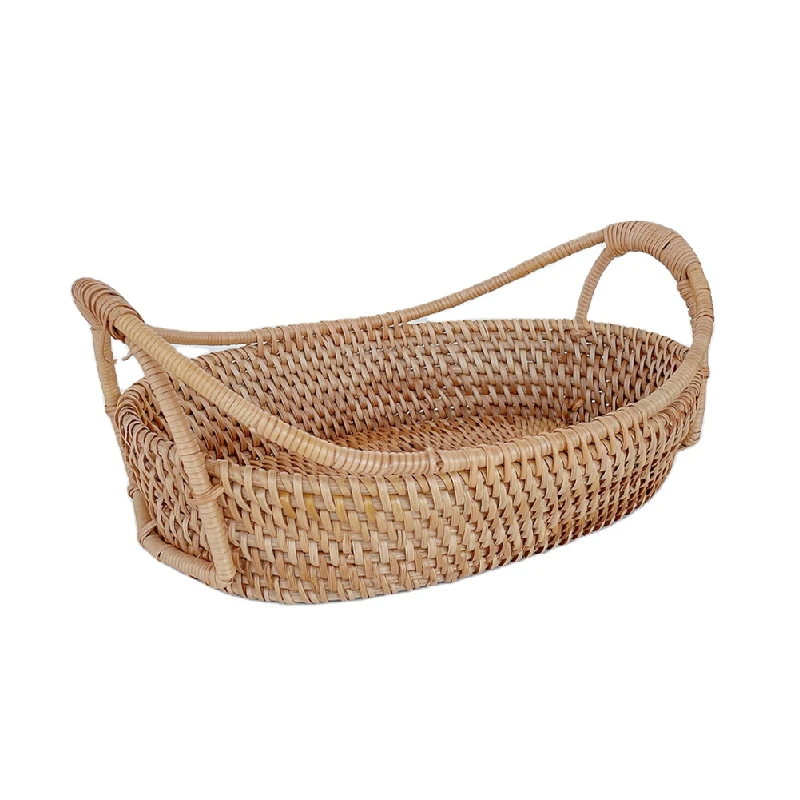 Hot sale retro style rattan oval fruit basket bread basket with handle