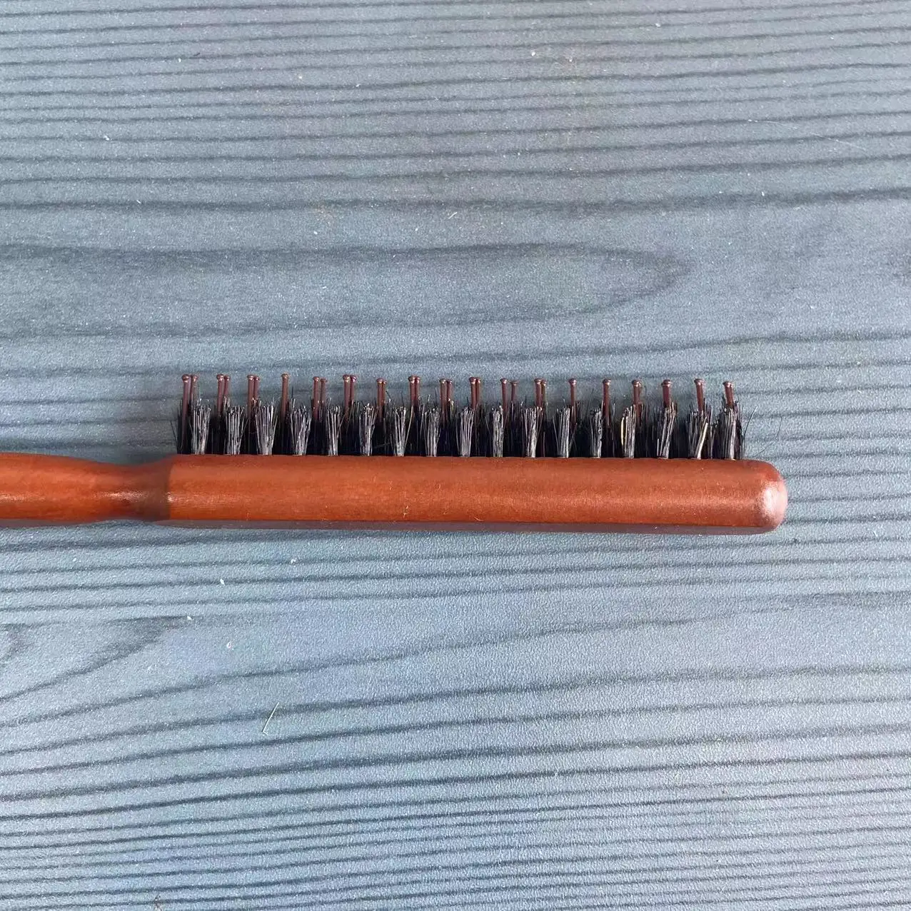 Flat Wood Comb Professional Nylon Bristle Three Row Brush Lotus Wood Bristle Hair Male Beard Brush Customized Logo