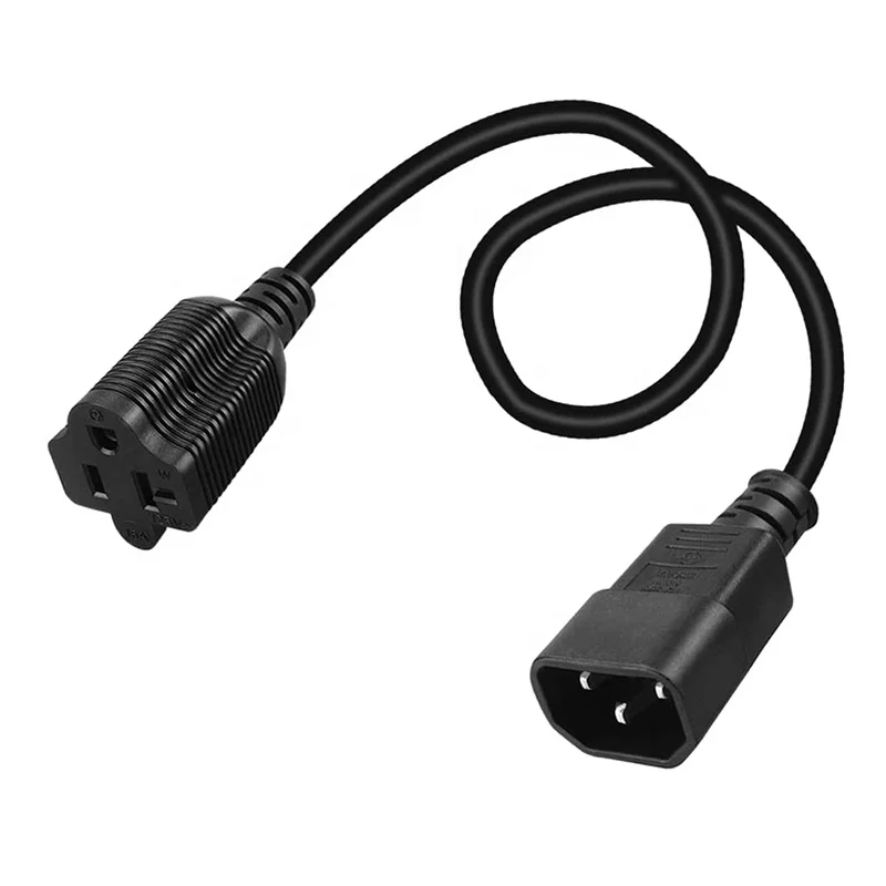 C14 to 5-15R/5-20R Comb AC Power Cord,2-in-1 C14 15Amp to T Blade 20Amp AC Cable Converter, IEC 3Pole Plug to USA Female Nema 5-