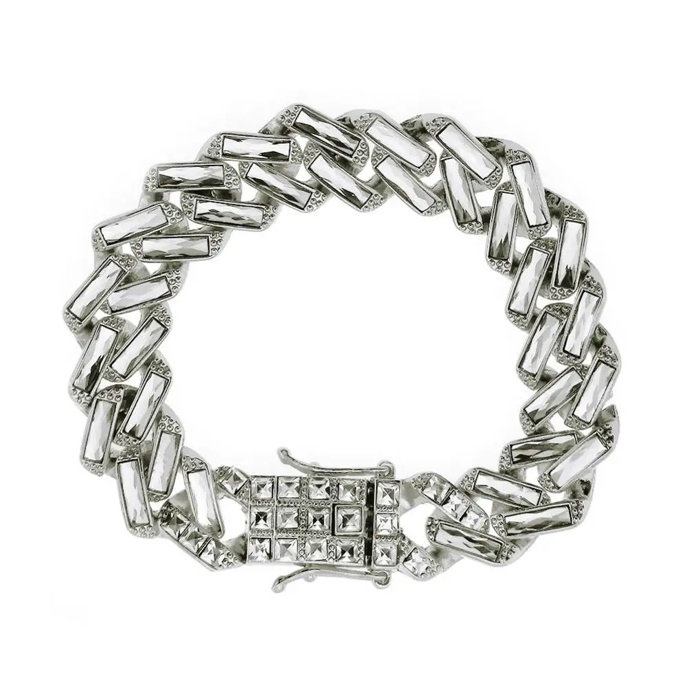 Fashion high quality mens hip hop ICed out Baguette CZ link gold custom bracelet