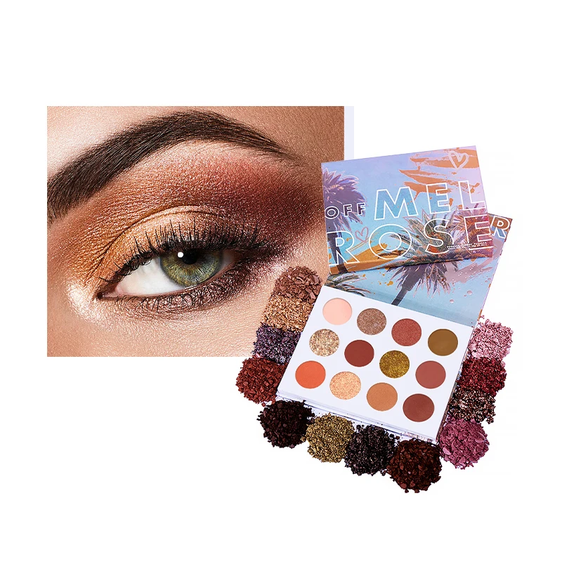 Custom Tropical Summer California High Pigmentation Eye Shadow Base Primer 12 Colors Glitter Matte Coconut Eyeshadow Palette