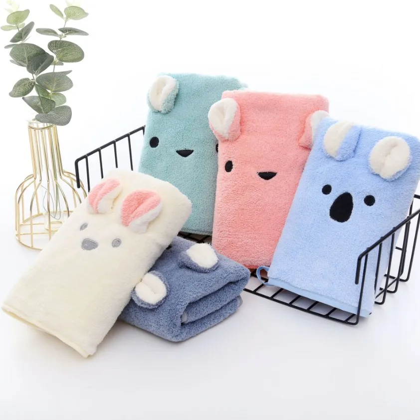 Custom Super water absorption quick-dry microfiber coral fleece towels cartoon embroidered towels