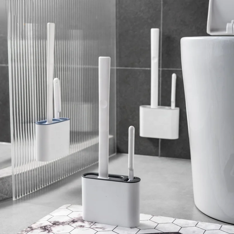 Wall Hanging TPR Toilet Brush With Holder Set Silicone Bristles Bathroom Urinal Cleaning WC