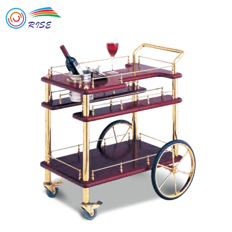 
Cheap prices decorative gold luxury handles hotel room service liquor wine food trolley with wheels 