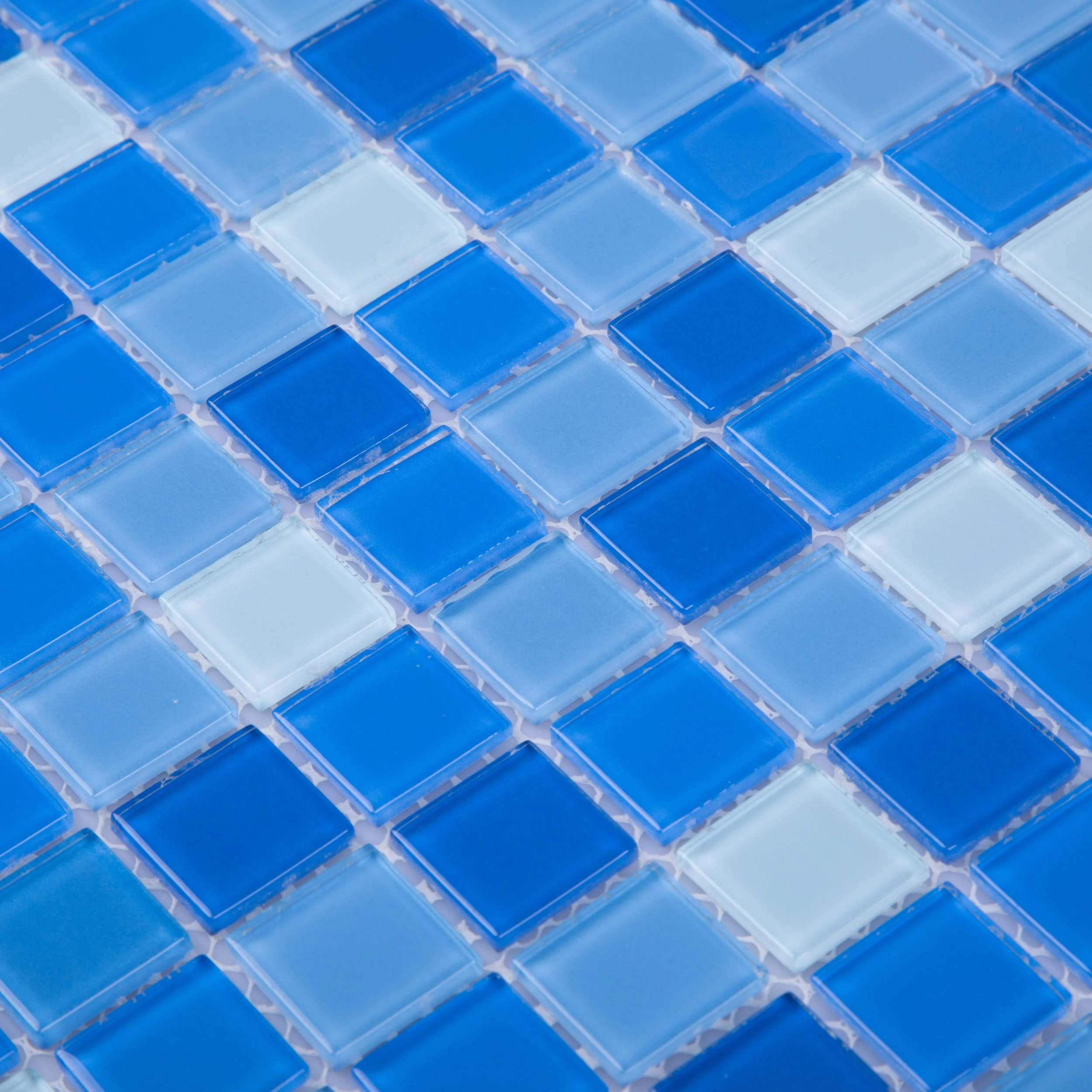 Factory supply modern blend blue square crystal glass mosaic swimming pool tile