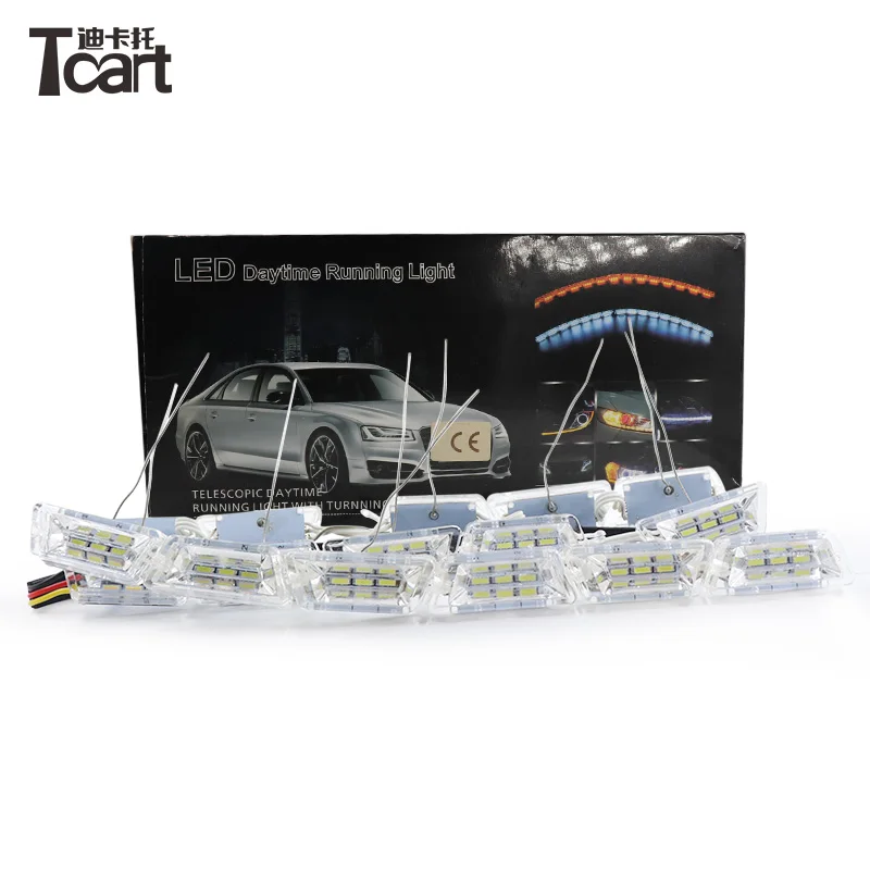 Tcart auto warming daytime running light strip 12V crystal led DRL  3color Flexible Day Lights with turn yellow signal lamp