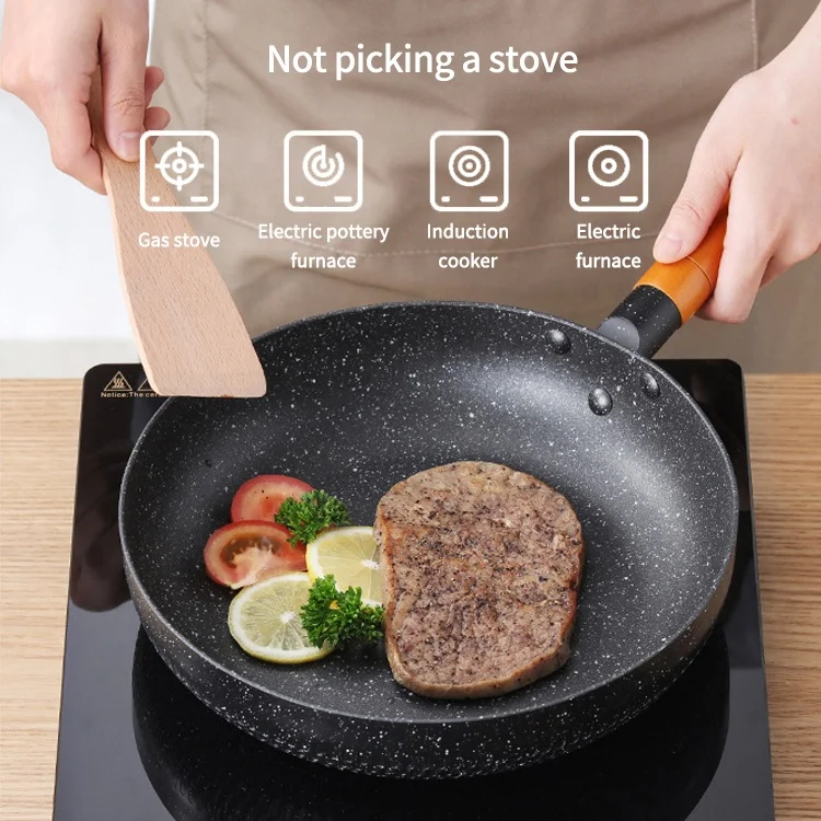 Hot Selling 20cm Cooking Pot Maifan Stone Non Stick Frying Pan Aluminium Fry Pan With Glass Lid