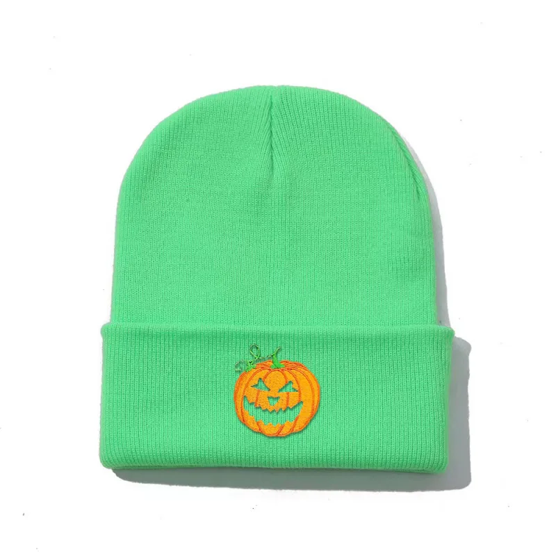 Custom Halloween Skull Embroidered Pumpkin Beanie Reggae Manufacturer Knitted Warm Party Beanie Hat