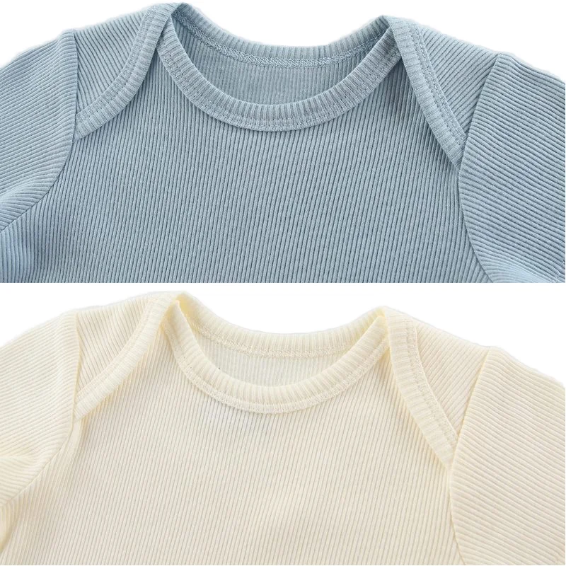 Rarewe Baby Clothes Onesie O Neck Short Sleeve Ribbed Cotton Solid Romper For 6-9 Months Boys Girls