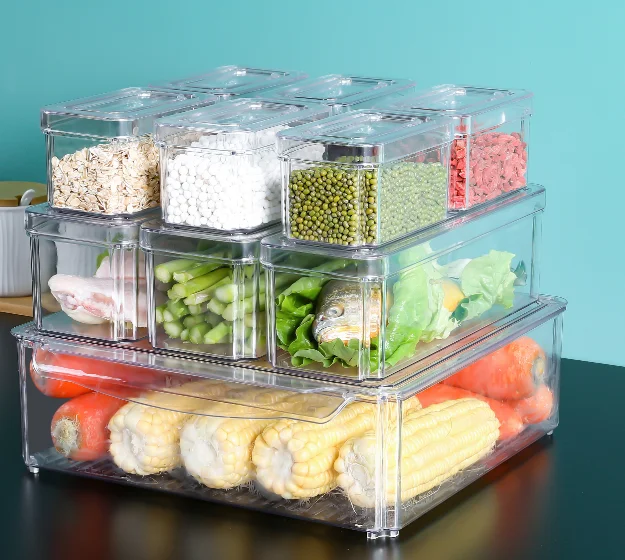 New Plastic Refrigerator Food Grains Storage Container Plastic Fridge Storage Bin Set Transparent Refrigerator Organizer