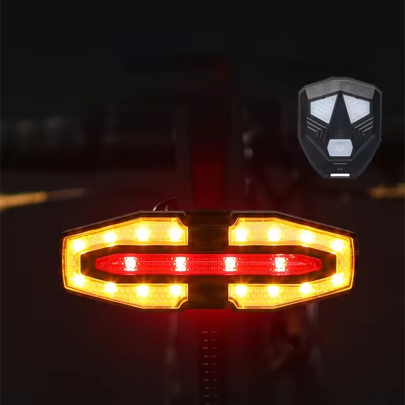 Rechargeable Bike Tail Light with Turn Signals Warning Bike Lights Wireless Remote Control Cycling Back Light for Night Riding
