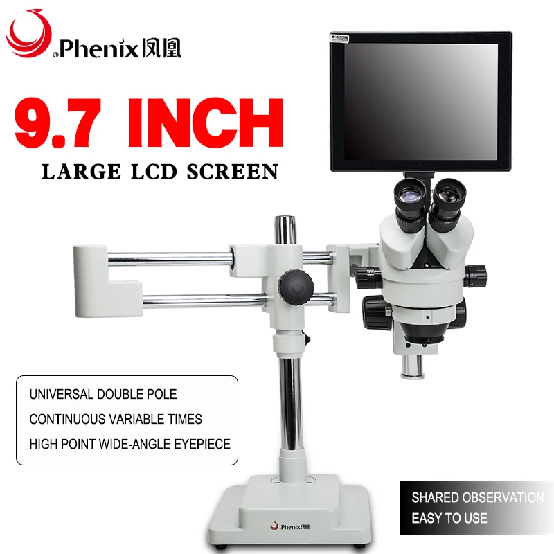 Phenix XTL-165 series 7x-45x trinocular arm microscope phone repair stereoscopic stereo microscope for electronic