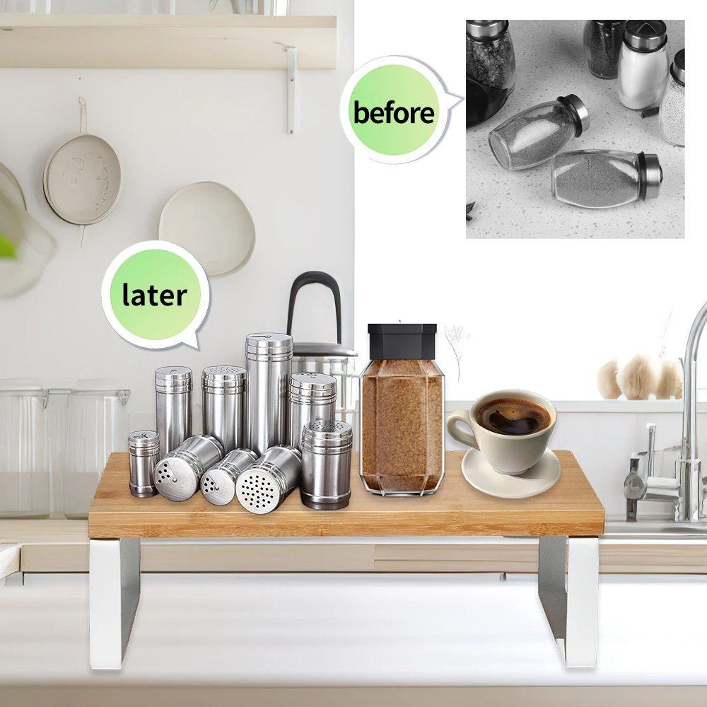 Wholesale Free Standing Bamboo and Metal Stand Spice Rack Cabinet Shelf Organizer for Kitchen Storage Easy Installation